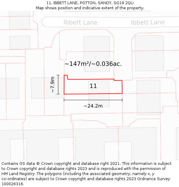 11, IBBETT LANE, POTTON, SANDY, SG19 2QU: Plot and title map