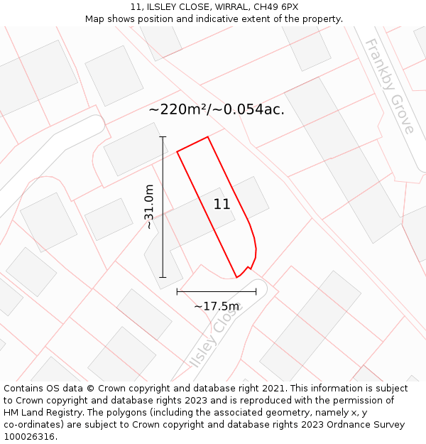 11, ILSLEY CLOSE, WIRRAL, CH49 6PX: Plot and title map