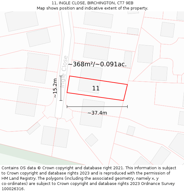 11, INGLE CLOSE, BIRCHINGTON, CT7 9EB: Plot and title map