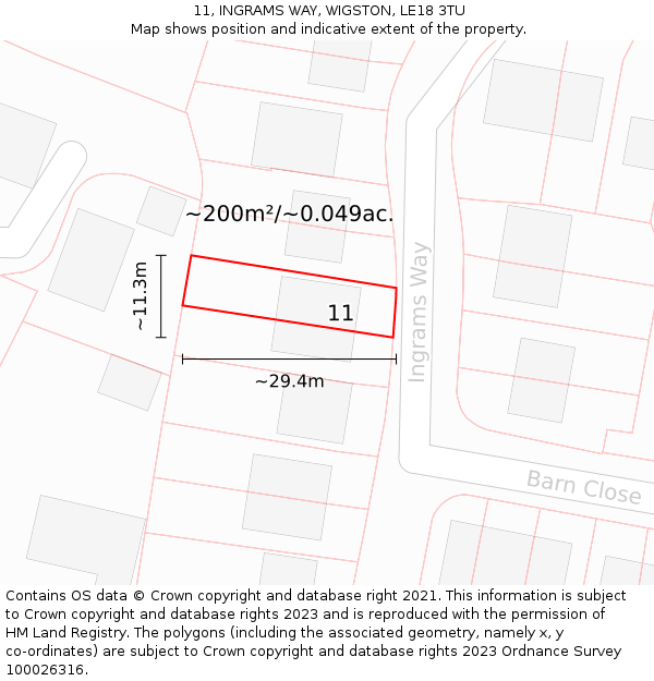 11, INGRAMS WAY, WIGSTON, LE18 3TU: Plot and title map