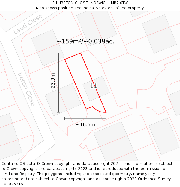 11, IRETON CLOSE, NORWICH, NR7 0TW: Plot and title map