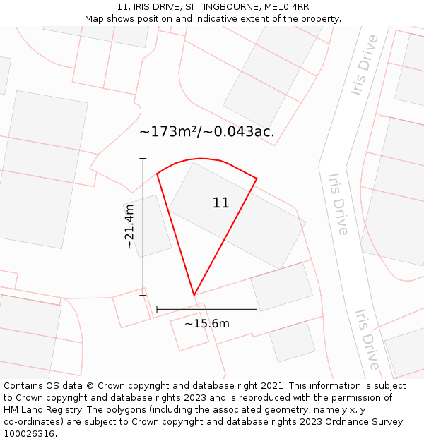 11, IRIS DRIVE, SITTINGBOURNE, ME10 4RR: Plot and title map