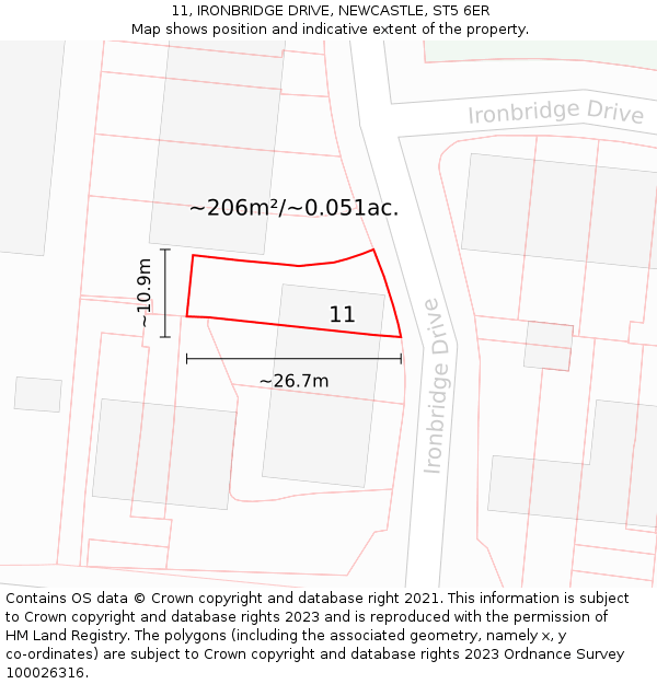 11, IRONBRIDGE DRIVE, NEWCASTLE, ST5 6ER: Plot and title map