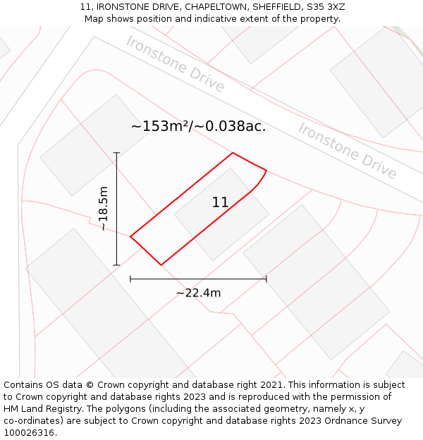 11, IRONSTONE DRIVE, CHAPELTOWN, SHEFFIELD, S35 3XZ: Plot and title map