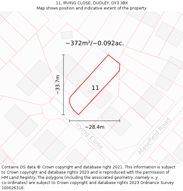 11, IRVING CLOSE, DUDLEY, DY3 3BX: Plot and title map
