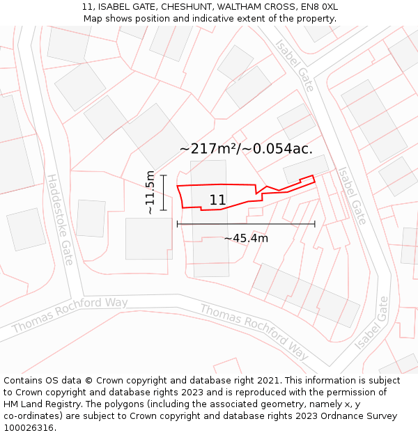 11, ISABEL GATE, CHESHUNT, WALTHAM CROSS, EN8 0XL: Plot and title map