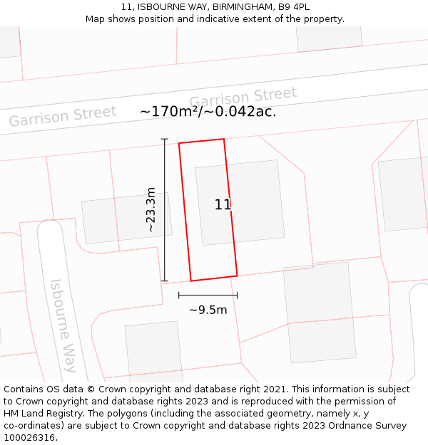 11, ISBOURNE WAY, BIRMINGHAM, B9 4PL: Plot and title map