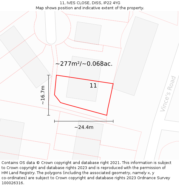 11, IVES CLOSE, DISS, IP22 4YG: Plot and title map