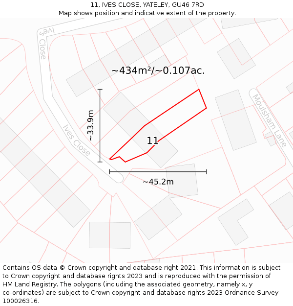 11, IVES CLOSE, YATELEY, GU46 7RD: Plot and title map