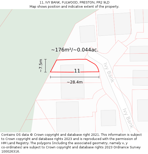 11, IVY BANK, FULWOOD, PRESTON, PR2 9LD: Plot and title map