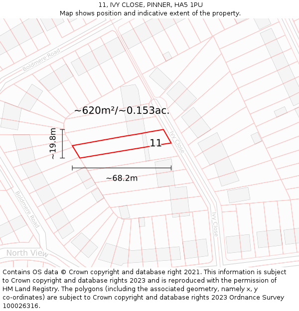 11, IVY CLOSE, PINNER, HA5 1PU: Plot and title map