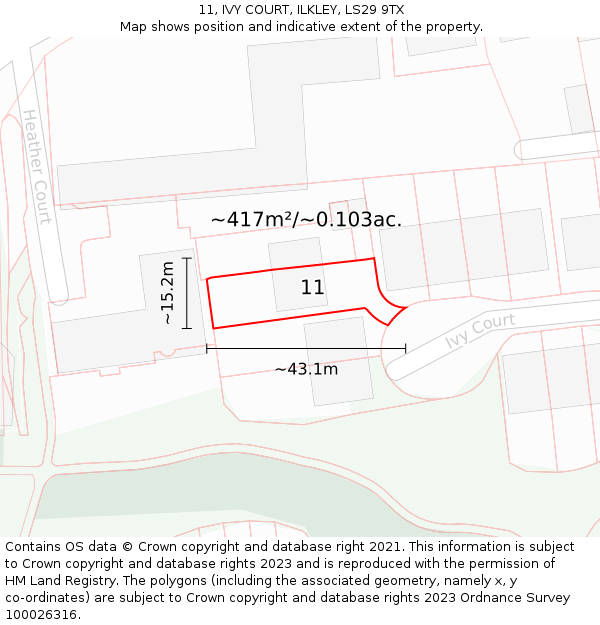 11, IVY COURT, ILKLEY, LS29 9TX: Plot and title map