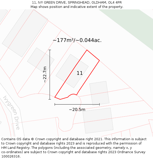 11, IVY GREEN DRIVE, SPRINGHEAD, OLDHAM, OL4 4PR: Plot and title map