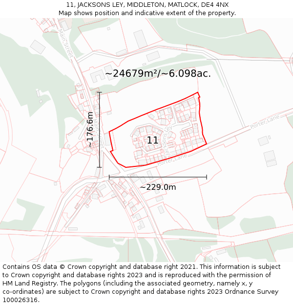 11, JACKSONS LEY, MIDDLETON, MATLOCK, DE4 4NX: Plot and title map