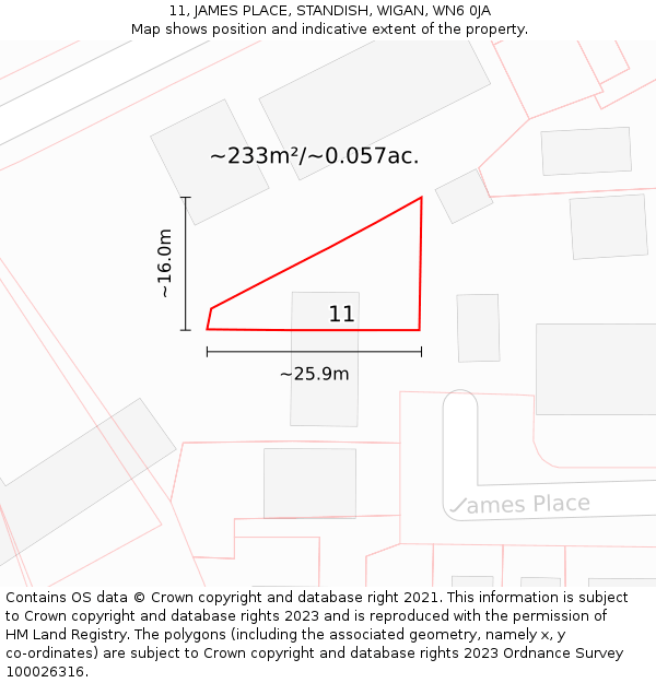 11, JAMES PLACE, STANDISH, WIGAN, WN6 0JA: Plot and title map