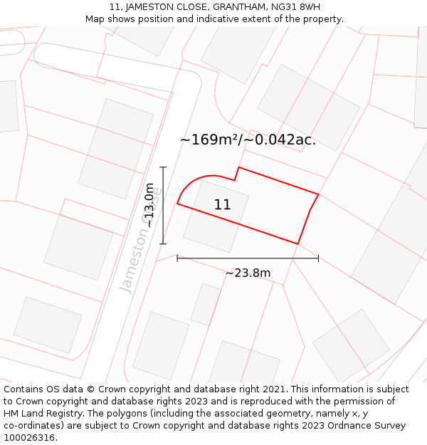 11, JAMESTON CLOSE, GRANTHAM, NG31 8WH: Plot and title map