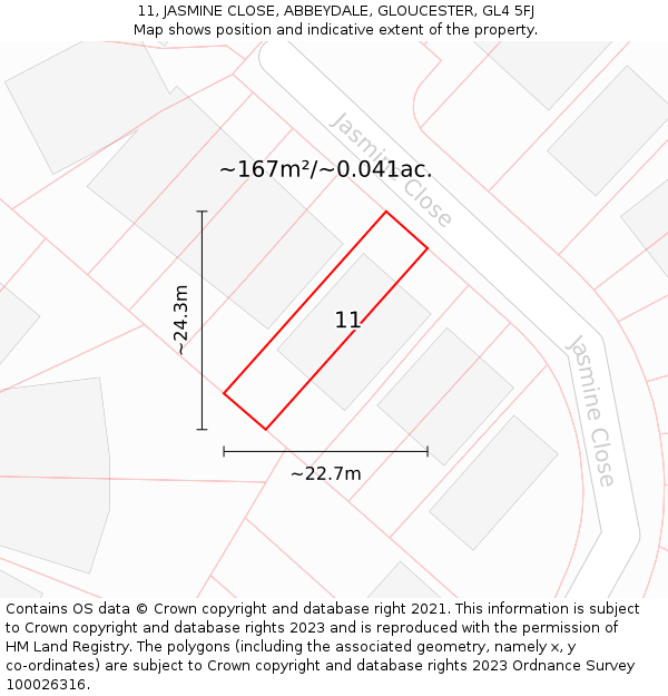11, JASMINE CLOSE, ABBEYDALE, GLOUCESTER, GL4 5FJ: Plot and title map