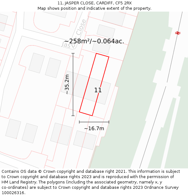 11, JASPER CLOSE, CARDIFF, CF5 2RX: Plot and title map