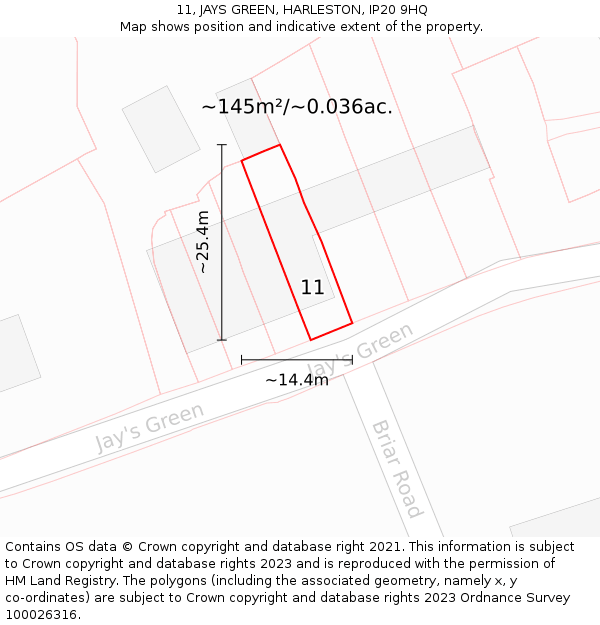 11, JAYS GREEN, HARLESTON, IP20 9HQ: Plot and title map