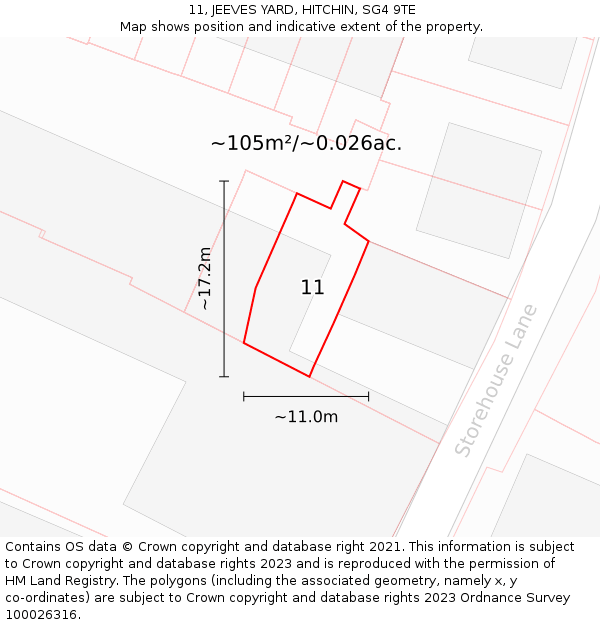 11, JEEVES YARD, HITCHIN, SG4 9TE: Plot and title map