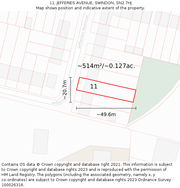 11, JEFFERIES AVENUE, SWINDON, SN2 7HJ: Plot and title map