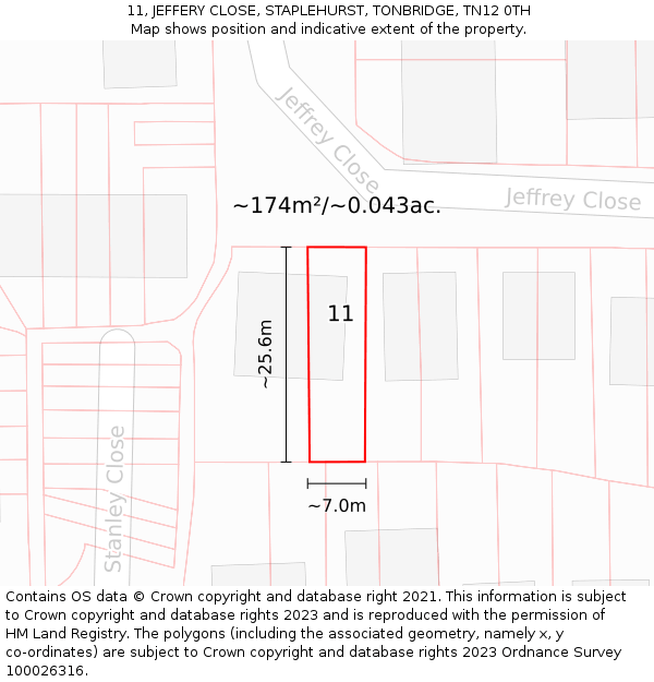 11, JEFFERY CLOSE, STAPLEHURST, TONBRIDGE, TN12 0TH: Plot and title map
