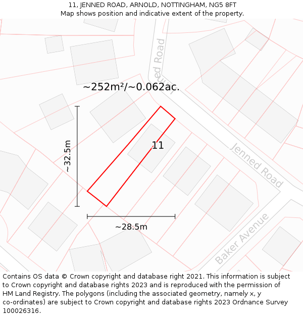 11, JENNED ROAD, ARNOLD, NOTTINGHAM, NG5 8FT: Plot and title map