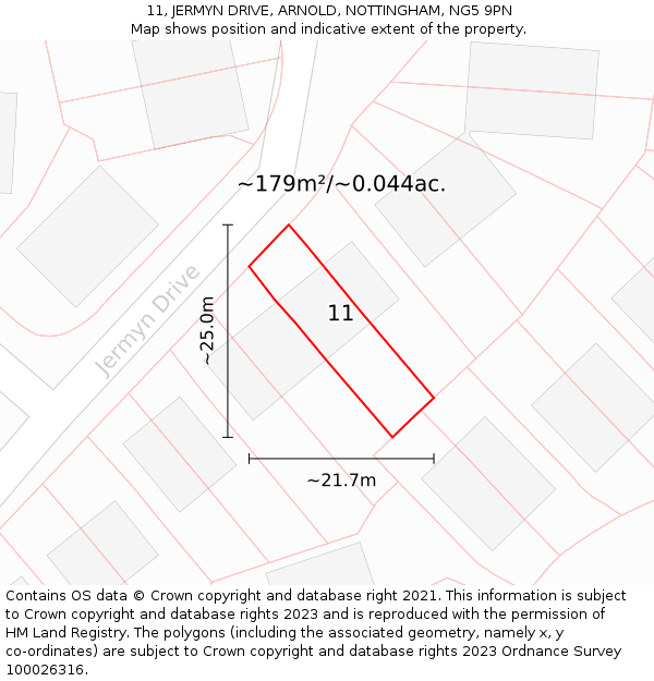 11, JERMYN DRIVE, ARNOLD, NOTTINGHAM, NG5 9PN: Plot and title map