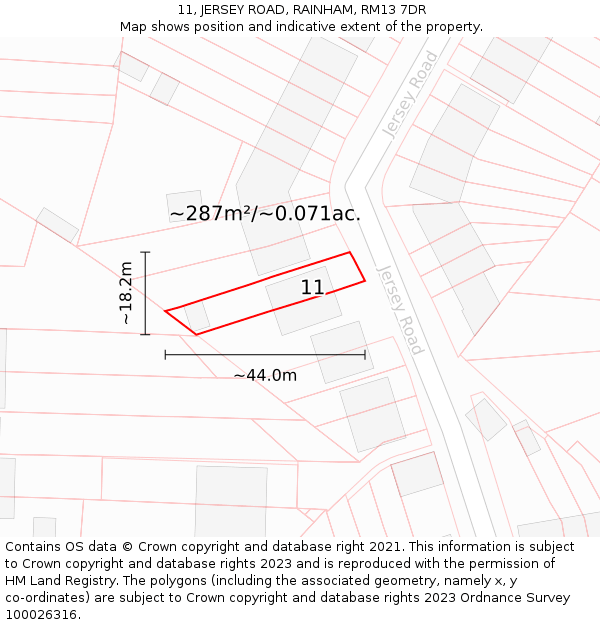 11, JERSEY ROAD, RAINHAM, RM13 7DR: Plot and title map