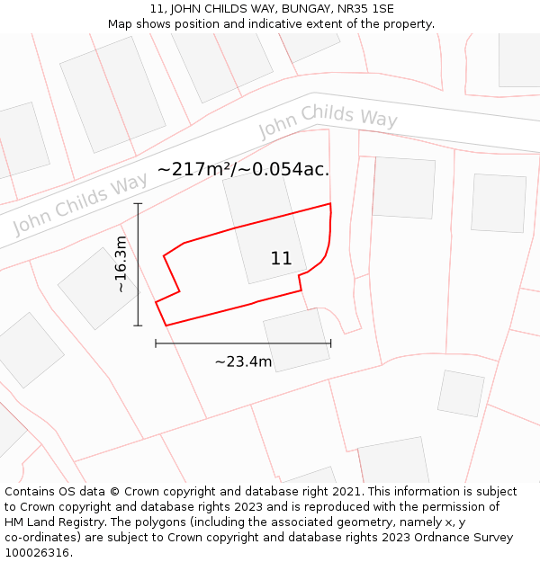 11, JOHN CHILDS WAY, BUNGAY, NR35 1SE: Plot and title map