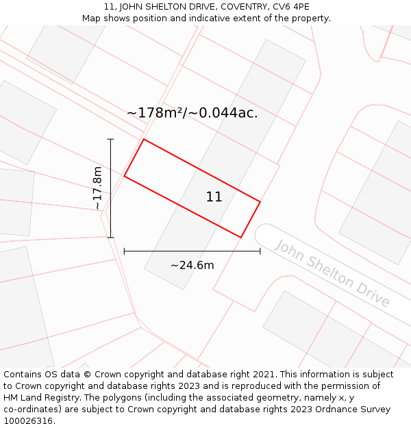 11, JOHN SHELTON DRIVE, COVENTRY, CV6 4PE: Plot and title map