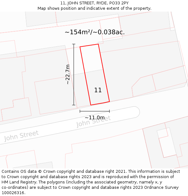 11, JOHN STREET, RYDE, PO33 2PY: Plot and title map