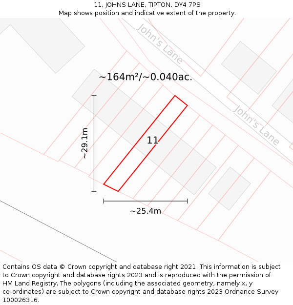 11, JOHNS LANE, TIPTON, DY4 7PS: Plot and title map