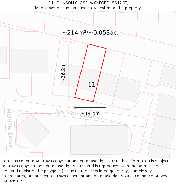 11, JOHNSON CLOSE, WICKFORD, SS12 9TJ: Plot and title map