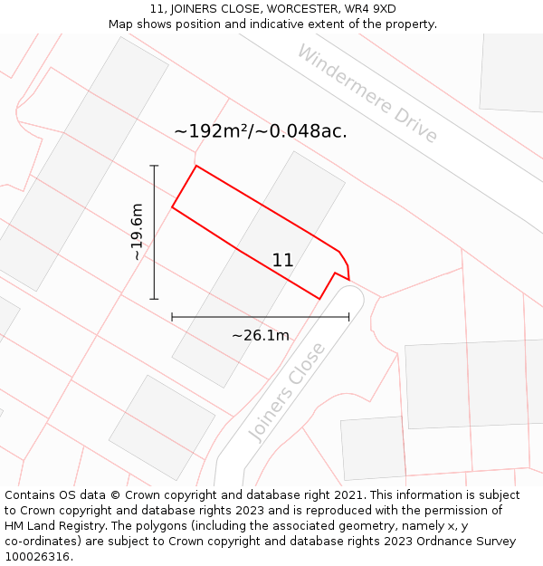 11, JOINERS CLOSE, WORCESTER, WR4 9XD: Plot and title map