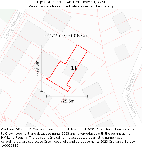 11, JOSEPH CLOSE, HADLEIGH, IPSWICH, IP7 5FH: Plot and title map