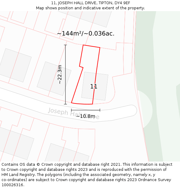 11, JOSEPH HALL DRIVE, TIPTON, DY4 9EF: Plot and title map