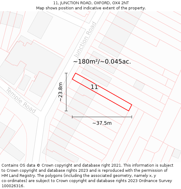 11, JUNCTION ROAD, OXFORD, OX4 2NT: Plot and title map