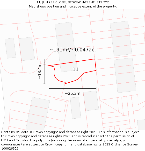 11, JUNIPER CLOSE, STOKE-ON-TRENT, ST3 7YZ: Plot and title map