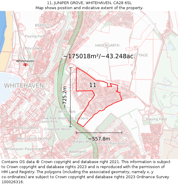 11, JUNIPER GROVE, WHITEHAVEN, CA28 6SL: Plot and title map