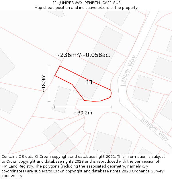 11, JUNIPER WAY, PENRITH, CA11 8UF: Plot and title map