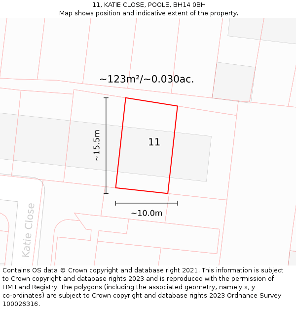 11, KATIE CLOSE, POOLE, BH14 0BH: Plot and title map