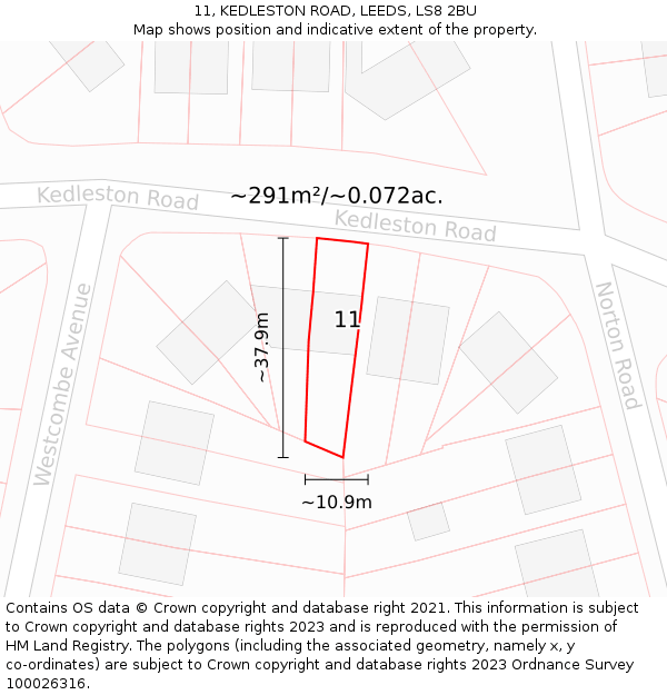 11, KEDLESTON ROAD, LEEDS, LS8 2BU: Plot and title map
