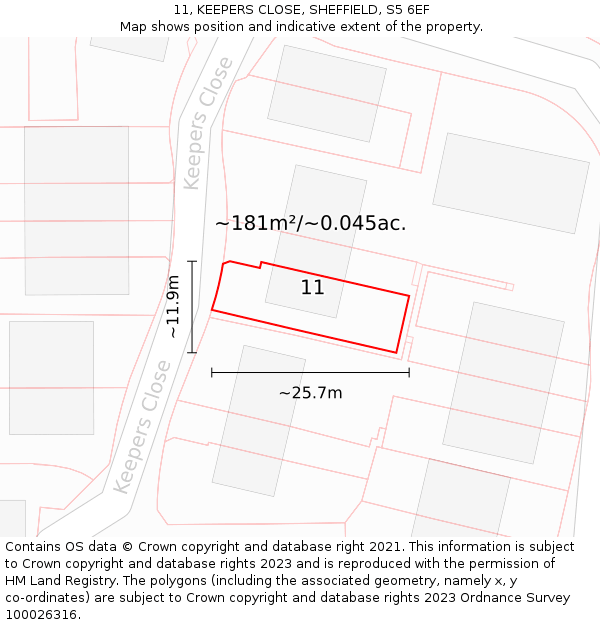 11, KEEPERS CLOSE, SHEFFIELD, S5 6EF: Plot and title map