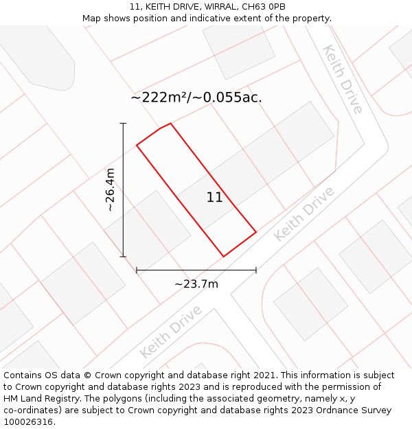 11, KEITH DRIVE, WIRRAL, CH63 0PB: Plot and title map