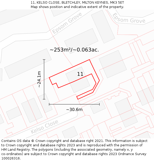 11, KELSO CLOSE, BLETCHLEY, MILTON KEYNES, MK3 5ET: Plot and title map