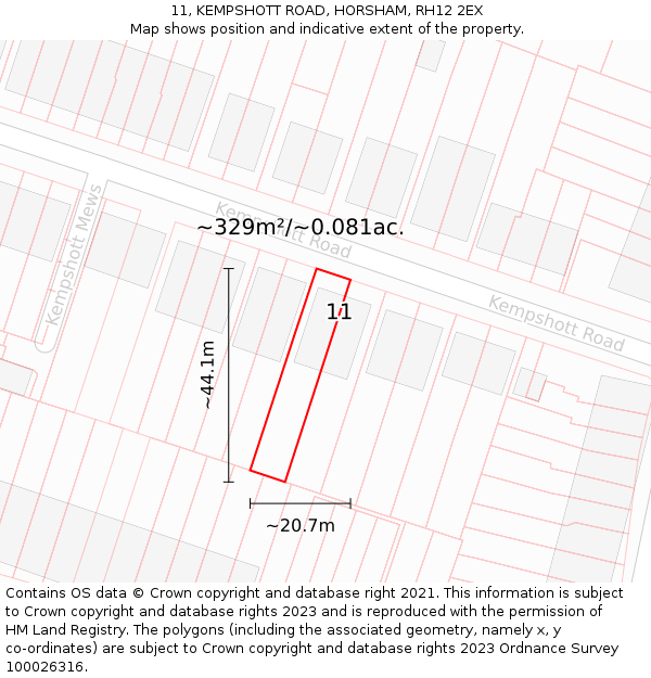 11, KEMPSHOTT ROAD, HORSHAM, RH12 2EX: Plot and title map