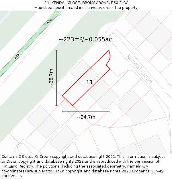 11, KENDAL CLOSE, BROMSGROVE, B60 2HW: Plot and title map