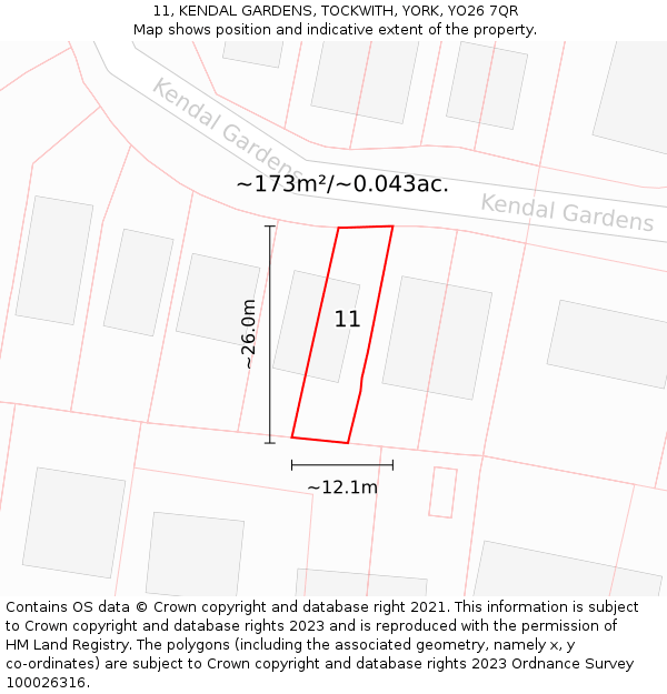 11, KENDAL GARDENS, TOCKWITH, YORK, YO26 7QR: Plot and title map