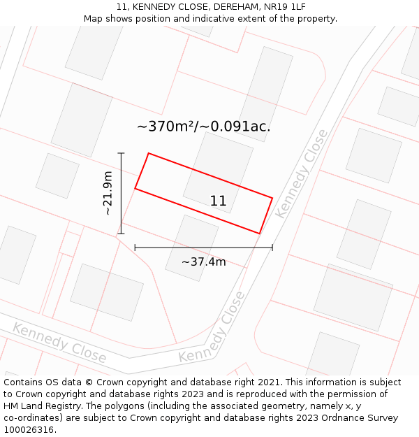 11, KENNEDY CLOSE, DEREHAM, NR19 1LF: Plot and title map